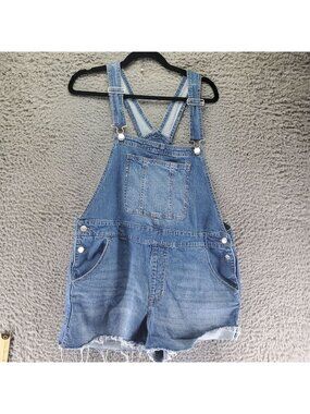 No Boundaries Overalls Womens XL Blue Frayed Adjustable Straps Shortalls *Read*